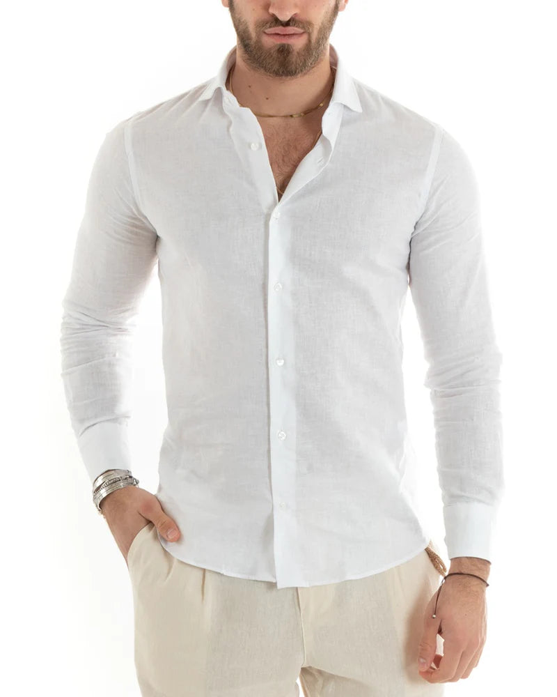 Camisa de hombre de lino con cuello francés