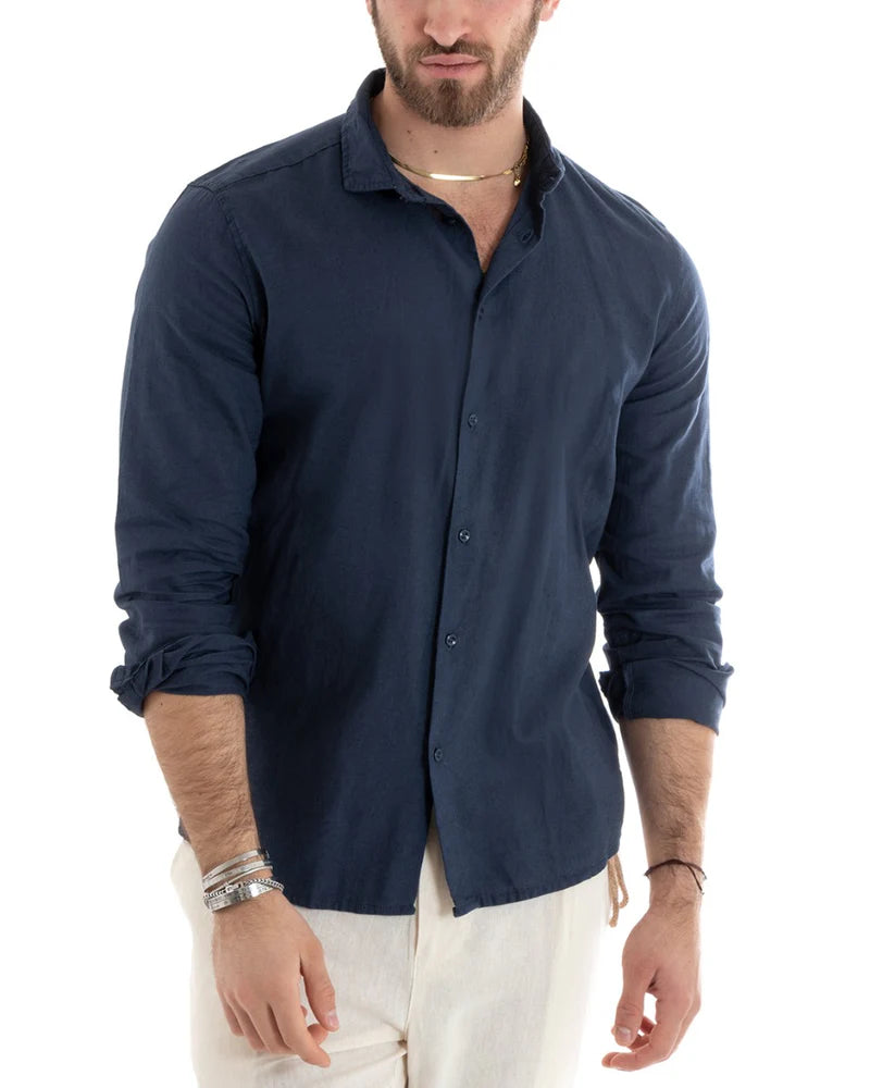 Camisa de hombre de lino con cuello francés