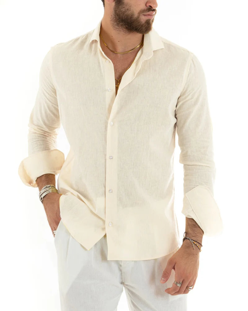 Camisa de hombre de lino con cuello francés
